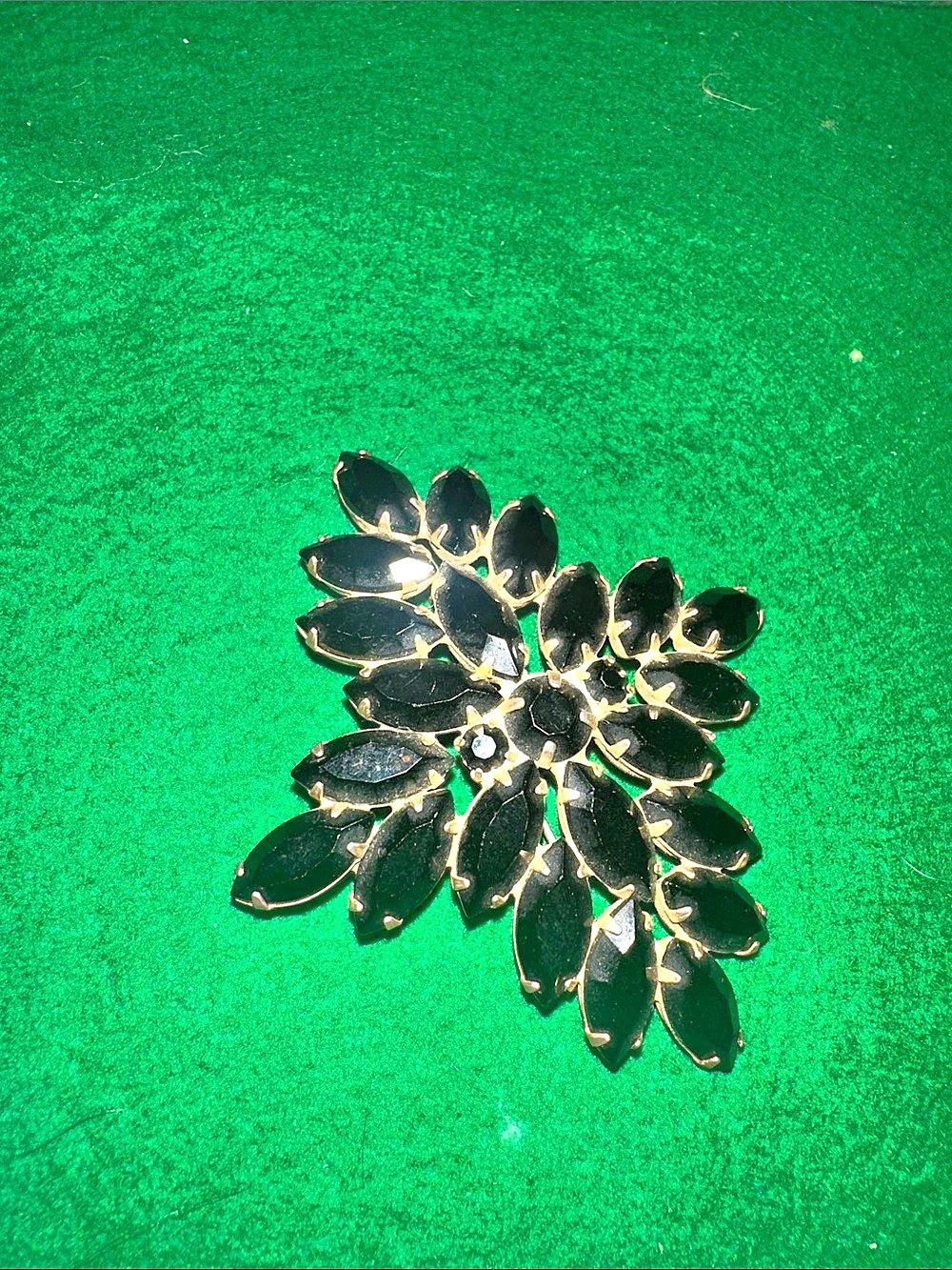 Vintage Flower Brooch Black Marquises Rhinestone Vintage Pretty!!!!
